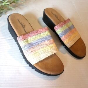Sun Bay Woven lug sole sandals with pastel stripes